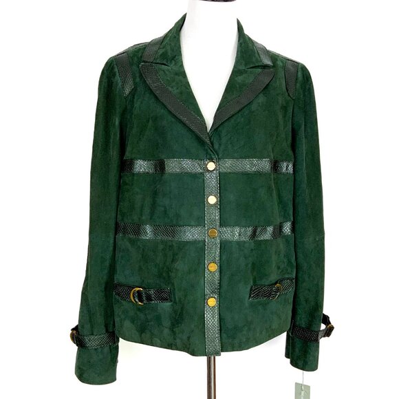 New Worth Genuine Suede Leather Dark Green Jacket Size 14 - Picture 6 of 16
